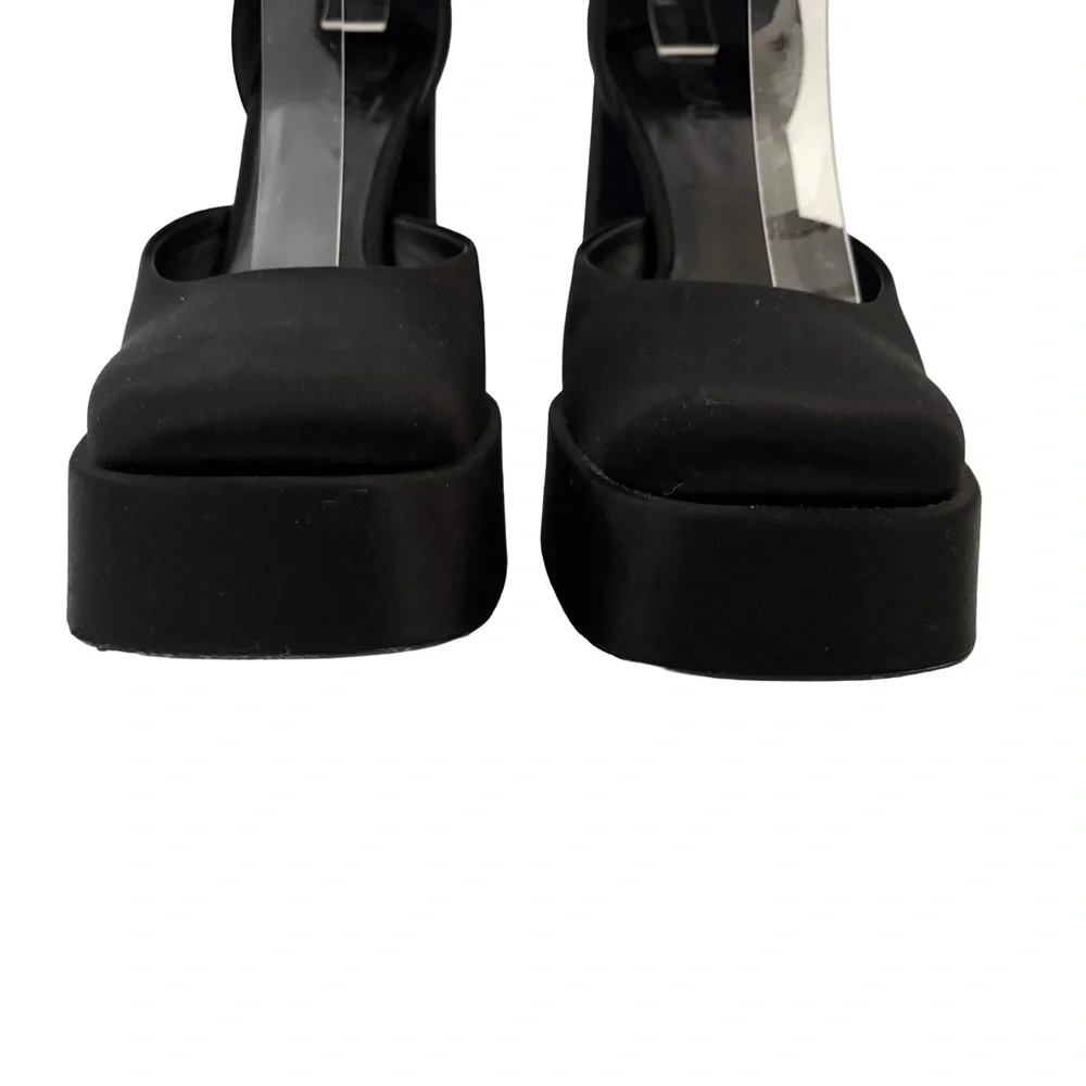 Versace Medusa Aevitas Black Satin Pumps Platform Crystal Heel EU 39.5 US 9.5